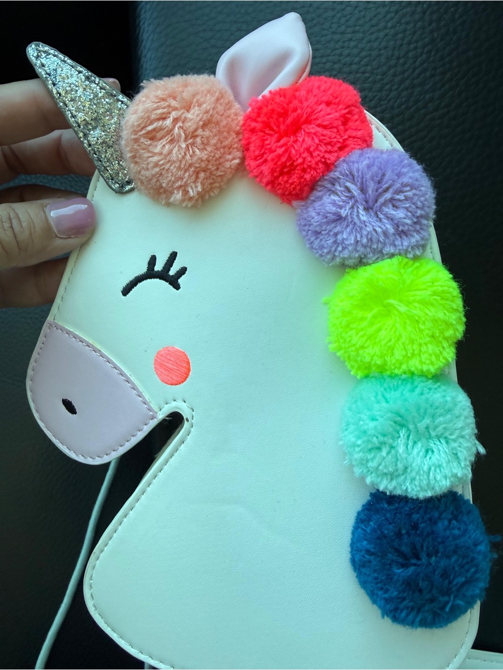 Cat & Jack White Unicorn Crossbody Bag with Rainbow Pom Poms